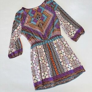 Gibson Latimer Boho Tribal Print Dress Small Made USA‎ 3/4 Sleeve Geometric NWOT
